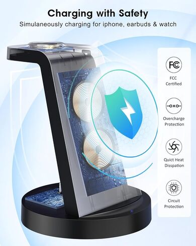 Wireless Charging Station, 3 in 1 Wireless Charger for iPhone 15/14/13/12/11/Pro/SE/XS/XR/X/8 Plus/8, Fast Wireless Charging Stand Dock for Apple Watch Series & Airpods in Saudi Arabia