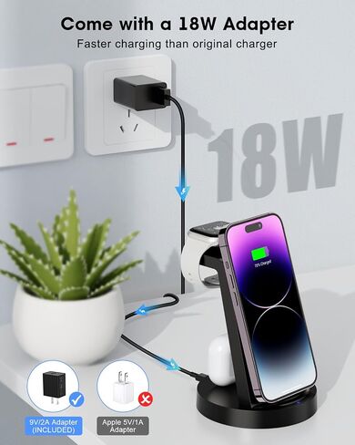 Wireless Charging Station, 3 in 1 Wireless Charger for iPhone 15/14/13/12/11/Pro/SE/XS/XR/X/8 Plus/8, Fast Wireless Charging Stand Dock for Apple Watch Series & Airpods in Saudi Arabia
