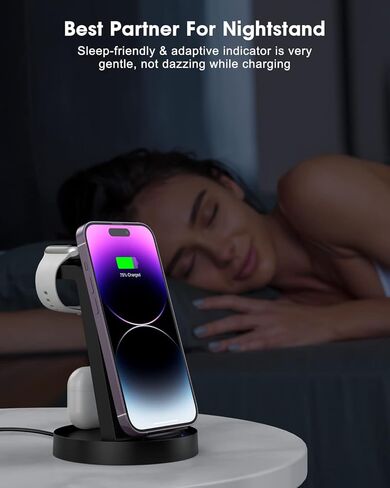 Wireless Charging Station, 3 in 1 Wireless Charger for iPhone 15/14/13/12/11/Pro/SE/XS/XR/X/8 Plus/8, Fast Wireless Charging Stand Dock for Apple Watch Series & Airpods in Saudi Arabia