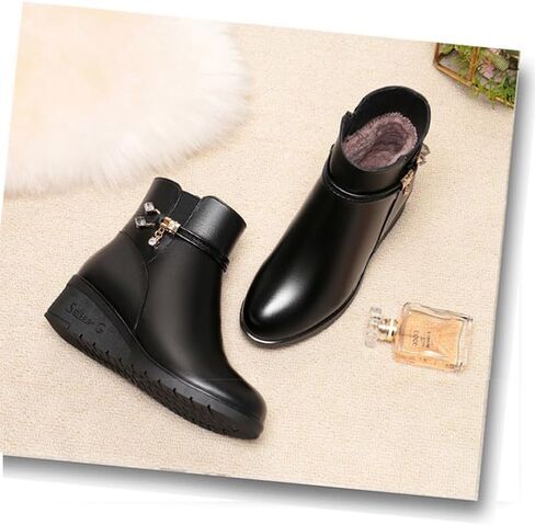 Women's Black Wedge Heel Ankle Booties Soft Leather Platform Side Zipper Sparkling Rhinestones Winter Warm Fur Lined Thickening Snow Boot in Saudi Arabia