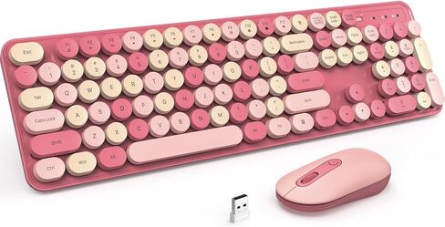 Wireless Keyboard and Mouse, Silent Keyboard Mouse Combo, Full-Sized Colorful Typewriter Keyboard with Round Keycaps, 2.4G Cute Mouse Compatible with PC/Laptop/Computer(Milk Tea) in Saudi Arabia