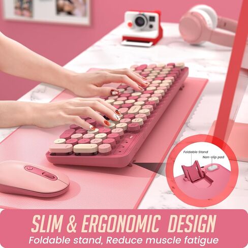 Wireless Keyboard and Mouse, Silent Keyboard Mouse Combo, Full-Sized Colorful Typewriter Keyboard with Round Keycaps, 2.4G Cute Mouse Compatible with PC/Laptop/Computer(Milk Tea) in Saudi Arabia
