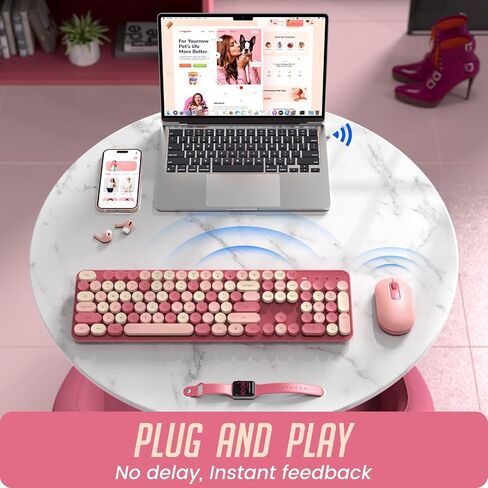 Wireless Keyboard and Mouse, Silent Keyboard Mouse Combo, Full-Sized Colorful Typewriter Keyboard with Round Keycaps, 2.4G Cute Mouse Compatible with PC/Laptop/Computer(Milk Tea) in Saudi Arabia