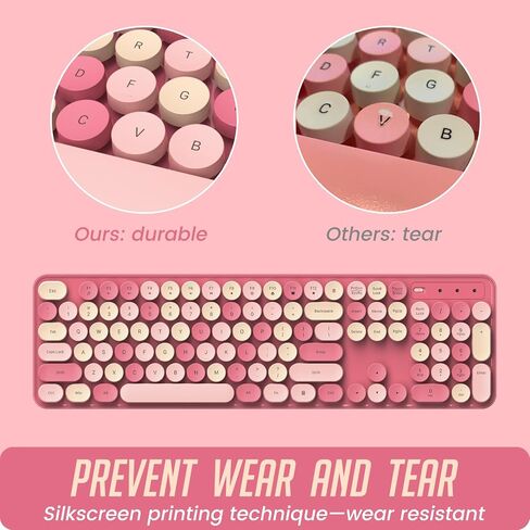 Wireless Keyboard and Mouse, Silent Keyboard Mouse Combo, Full-Sized Colorful Typewriter Keyboard with Round Keycaps, 2.4G Cute Mouse Compatible with PC/Laptop/Computer(Milk Tea) in Saudi Arabia