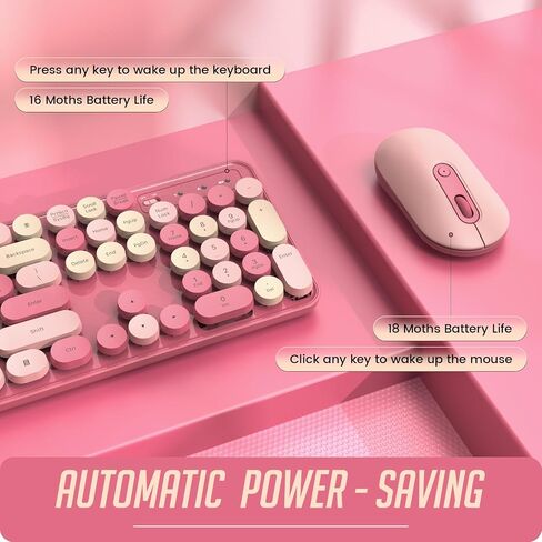 Wireless Keyboard and Mouse, Silent Keyboard Mouse Combo, Full-Sized Colorful Typewriter Keyboard with Round Keycaps, 2.4G Cute Mouse Compatible with PC/Laptop/Computer(Milk Tea) in Saudi Arabia