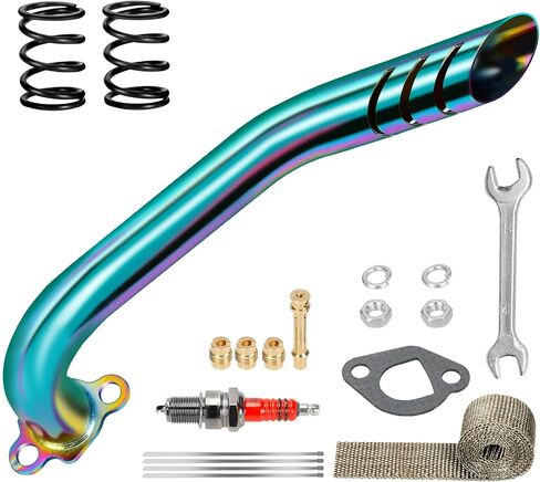 Header Exhaust Pipe Kit Compatible with Predator 212cc 224cc 196cc GX160 GX200 Engine Coleman Mini Bike CT200U BT200X CT200U-EX KT196 Go Kart Baja MB200 w/Main Jets Performance Parts (Silver) in Kuwait