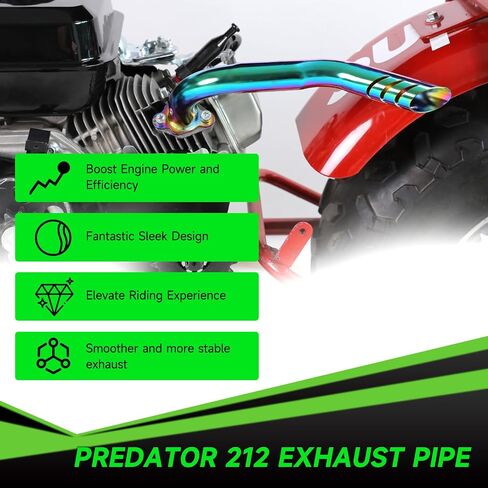 Header Exhaust Pipe Kit Compatible with Predator 212cc 224cc 196cc GX160 GX200 Engine Coleman Mini Bike CT200U BT200X CT200U-EX KT196 Go Kart Baja MB200 w/Main Jets Performance Parts (Silver) in Kuwait
