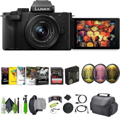 Panasonic Lumix G100D 4K Mirrorless Digital Vlogging Camera for Video, Photography with 12-32mm Lens, 20.3MP Micro Four Thirds, YouTube Vlogger Bundle with Flexible Tripod + Accessories in Kuwait