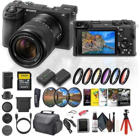 Sony Alpha a6700 Mirrorless Camera, 26 MP Sensor, 4K Video, and Vlog Friendly Functions with 18-135mm Lens (ILCE-6700M/B) + 64GB Memory Card + Filter Kit + NP-FZ100 Compatible Battery + More in Saudi Arabia