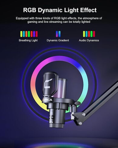 ميكروفون ألعاب Comica Ejoy Uni(D) USB مع إلغاء الضوضاء، وأضواء RGB، والمراقبة، والكتم، وميكروفون البث للكمبيوتر، والكمبيوتر الشخصي، وPS5، وPS4، والهاتف، والبث، والبودكاست، ويوتيوب (حامل ميكروفون مكتبي) in Kuwait