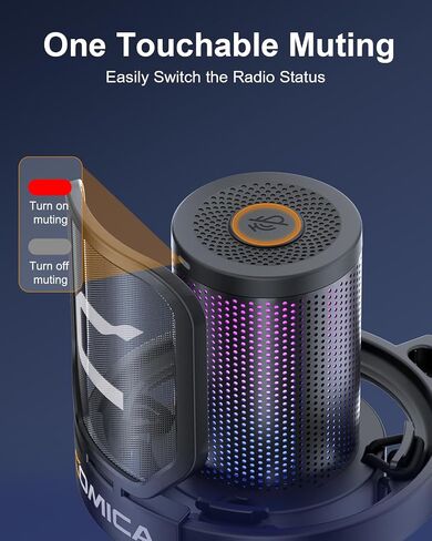 ميكروفون ألعاب Comica Ejoy Uni(D) USB مع إلغاء الضوضاء، وأضواء RGB، والمراقبة، والكتم، وميكروفون البث للكمبيوتر، والكمبيوتر الشخصي، وPS5، وPS4، والهاتف، والبث، والبودكاست، ويوتيوب (حامل ميكروفون مكتبي) in Kuwait