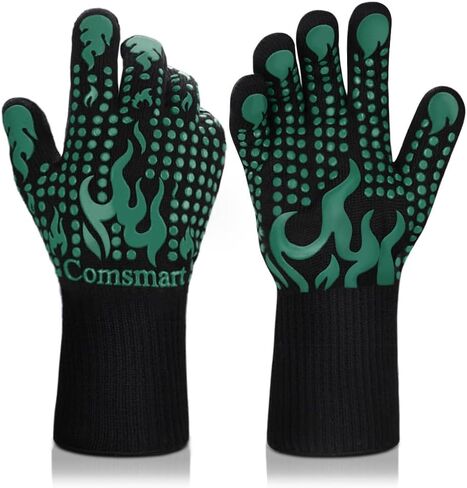 Comsmart BBQ Gloves, 1472 Degree F Heat Resistant Grilling Gloves Silicone Non-Slip Oven Gloves Long Kitchen Gloves for Barbecue, Cooking, Baking, Cutting in Kuwait