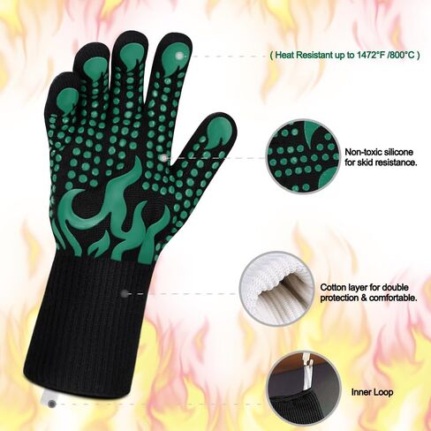 Comsmart BBQ Gloves, 1472 Degree F Heat Resistant Grilling Gloves Silicone Non-Slip Oven Gloves Long Kitchen Gloves for Barbecue, Cooking, Baking, Cutting in Kuwait