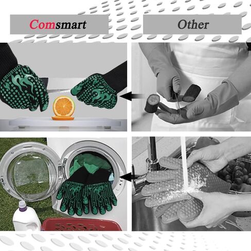 Comsmart BBQ Gloves, 1472 Degree F Heat Resistant Grilling Gloves Silicone Non-Slip Oven Gloves Long Kitchen Gloves for Barbecue, Cooking, Baking, Cutting in Kuwait