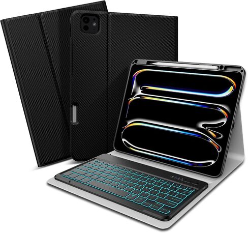 XIWMIX Keyboard Case for iPad Pro 11 inch (M4) 5th Generation 2024, 7 Colors Backlit Wireless Bluetooth Detachable Folio Rechargeable Keyboard Cover with Pencil Holder for iPad Pro 11" 5th Gen, Black in Saudi Arabia