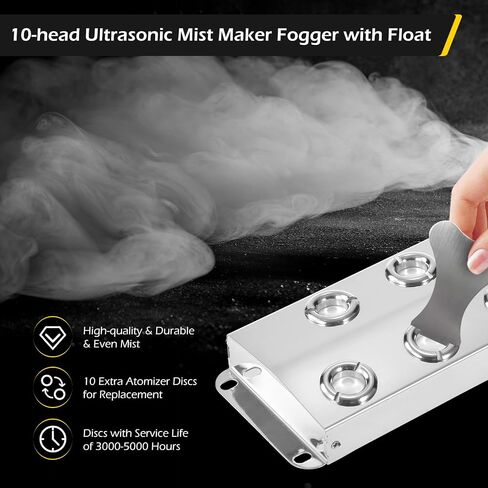 Dyna-Living Ultrasonic Mist Maker 12 Head Ultrasonic Pond Fogger 400W Humidifier Fog Machine Atomizing Plate with Buoy IP67 Waterproof Atomizer for Halloween Decoration Rockery Fishtank Landscape in Kuwait