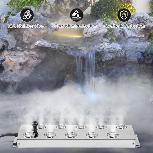 Dyna-Living Ultrasonic Mist Maker 12 Head Ultrasonic Pond Fogger 400W Humidifier Fog Machine Atomizing Plate with Buoy IP67 Waterproof Atomizer for Halloween Decoration Rockery Fishtank Landscape in Kuwait
