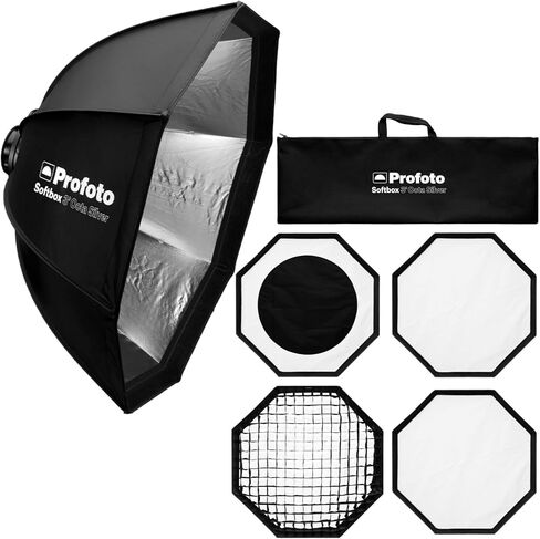 Profoto Softbox 3-Feet Octa Silver مع حزمة ناشر قابلة للإزالة مع Softgrid 3-Feet Octa، 3-Feet Edge Mask Octa Circular، 3-Feet Octa Diffuser Kit 1.5، و3-Feet Octa Diffuser Kit 0.5 (5 قطع) in Saudi Arabia