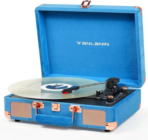 Vinyl Record Player Bluetooth Vintage Portable Suitcase Turntables with Speaker & USB Out Recording, 33-1/3 45 78 RPM Retro LP Player Support AUX/RCA/Headphone Jack, Peach Leather in Saudi Arabia
