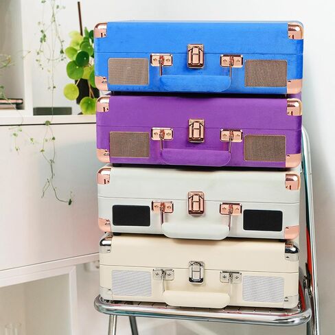 Vinyl Record Player Bluetooth Vintage Portable Suitcase Turntables with Speaker & USB Out Recording, 33-1/3 45 78 RPM Retro LP Player Support AUX/RCA/Headphone Jack, Peach Leather in Saudi Arabia