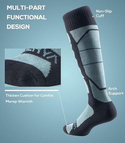 Merino Wool Socks for Skiing, Snowboarding, Winter Outdoors, Over the Calf, Warm Thermal Socks for Cold Weather in Kuwait