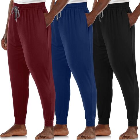 3 Pack Mens Cotton Sleepwear Pajamas Pants with Pockets, Soft Drawstring Lounge Bottoms Pjs for Men in Saudi Arabia