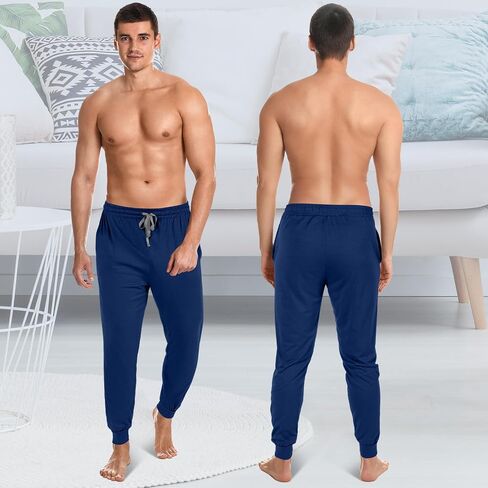 3 Pack Mens Cotton Sleepwear Pajamas Pants with Pockets, Soft Drawstring Lounge Bottoms Pjs for Men in Saudi Arabia