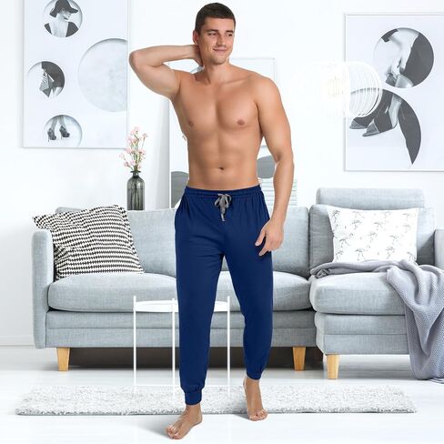 3 Pack Mens Cotton Sleepwear Pajamas Pants with Pockets, Soft Drawstring Lounge Bottoms Pjs for Men in Saudi Arabia
