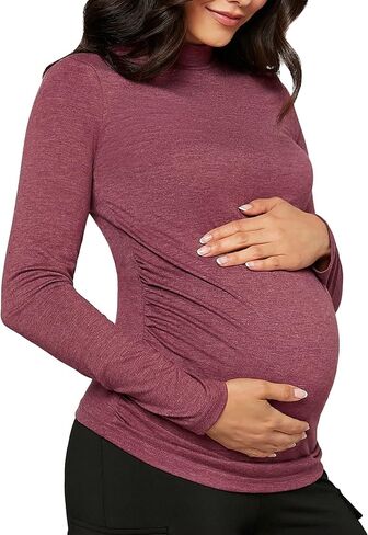 Milumia Women's Maternity Ruched Long Sleeve T-Shirts Mock Neck Fitted Shirt Tee Tops in Saudi Arabia