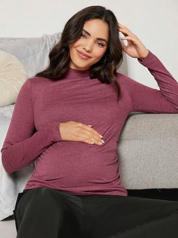 Milumia Women's Maternity Ruched Long Sleeve T-Shirts Mock Neck Fitted Shirt Tee Tops in Saudi Arabia