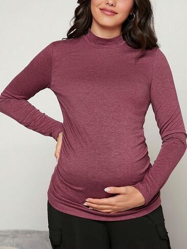 Milumia Women's Maternity Ruched Long Sleeve T-Shirts Mock Neck Fitted Shirt Tee Tops in Saudi Arabia