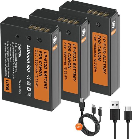 بطارية LP-E12، بطارية ليثيوم أيون LP-E12 3 عبوات شحن USB مباشر لكاميرات Canon EOS-M، EOS M2، EOS M10، EOS M50، EOS M50 Mark II، EOS M100، EOS M200، SX70 HS، Rebel SL1 in Saudi Arabia