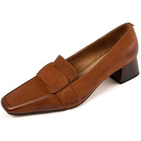 TinaCus Genuine Leather Women's Square Toe Handmade Low Chunky Heels Retro Loafers Shoes in Saudi Arabia