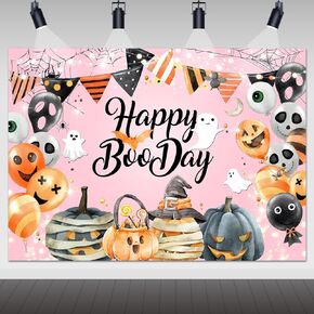Avezano Pink Halloween Birthday Backdrop for Girl Happy Boo Day Party Decorations Cute Ghost Spooky Halloween Little Boo Happy Birthday Cake Table Banner Supplies(7x5ft)