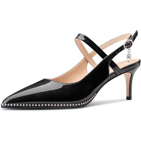 Castamere Mid Kitten Heels for Women Ankle Strap Slingback Beaded Pumps Close Pointed Toe Adjustable Buckle Dress Heeled Sandals 2.6 Inches Heels