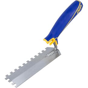 QEP 1/4 in. x 1/4 in. x 1/4 in. Comfort Grip Square-Notch Margin Flooring Trowel with Bucket Hook, Silver (42114)