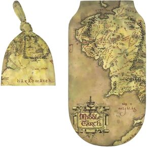 Middle Earth Map Pattern Baby Newborn 100% Cotton Swaddle Blanket with Beanie Hat Set Cotton Receiving Blankets Sleep Sack for Girls Boys Infant Gifts