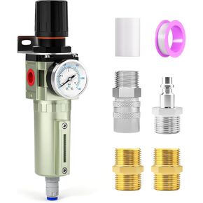 1/2" NPT Heavy Duty Industrial Grade Air Compressor Moisture Filter, Auto Drain, Particulate Filter and Air Regulator For Plasma Cutter and Paint Spray