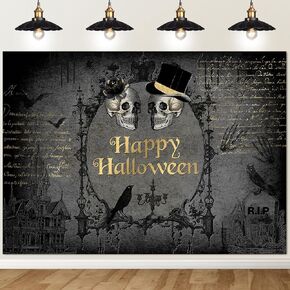 Avezano Halloween Photo Backdrop Vintage Happy Halloween Skull Party Decorations Adult Gothic Halloween Costume and Cocktails Party Photograpy Background(7x5ft)
