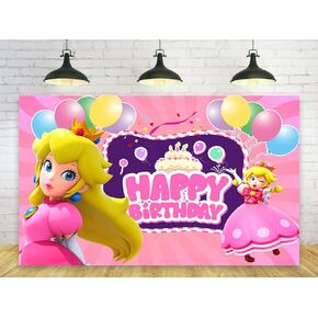Princess Peach Backdrop & Banner - 5x3ft for Birthday Party & Baby Shower Decorations