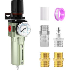 1/2" NPT Heavy Duty Industrial Grade Air Compressor Moisture Filter, Manual Drain, Particulate Filter and Air Regulator For Plasma Cutter and Paint Spray