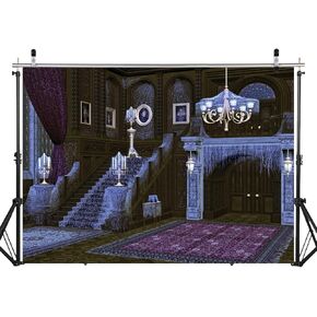 AIIKES 7x5ft Halloween Backdrop Halloween Haunted House Backdrop for Photography Spider Web Retro Stairs Creepy Setting Backdrop Children Baby Adults Portraits Photo Studio Props 12-343
