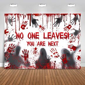 Mocsicka Bloody Halloween Backdrop Dripping Blood Ghost Shadow Photo Background Horror Bloody Handprint No One Leaves Halloween Party Decorations Photo Booth Props (5x3ft)