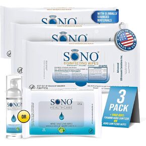 SONO Disinfecting Wipes - Travel Size Disinfectant Wipes - Medical-Grade, Alcohol-Free, No Bleach Multi-Surface Antibacterial Cleaning Wipes for School, Home, and Office 3-Pack x 20 Count