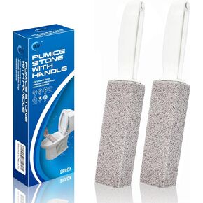 4TH Pumice Stone for Toilet Bowl Cleaning,Scouring Stick with Handle,Powerfully Away Limescale Stain,Hard Water Ring, Calcium Buildup,Iron,Rust.Remover for Tile Bath-tub - 2 Pack