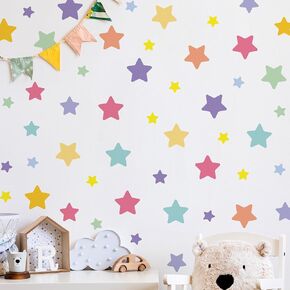 LiveGallery 10 Sheets Colorful Boho Daisy Flower Wall Stickers Removable DIY Peel and Stick Watercolor Stars Heart Dots Wall Decal 3D Wall Art Decor for Kids Girls Bedroom Nursery (Stars)