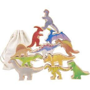 Xylolin Wooden Dinosaur Blocks Stacking and Balancing Toys, Toddler Wood Dinosaur Figures Blocks Imaginative Play, Preschool Educational Toys Gifts and Stack Balance Games for Kids