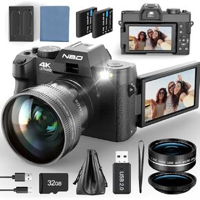 48MP Digital Cameras for Photography with WiFi & App Control,4K Autofocus Vlogging Camera for YouTube with 16X Zoom, Anti-Shake, 32GB TF Card, Dual Batteries, 52mm Wide Angle & Macro Lens (S100-WM)