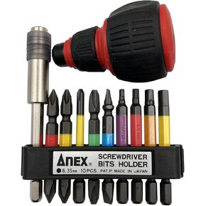 ANEX ACMH9-EH Color Bit Extension Holder, Replacement Handle, Holder Included, Set of 9