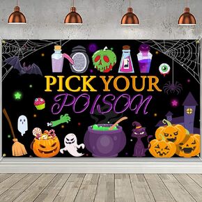 Pick Your Poison Backdrop Banner Halloween Decorations Banner Photo Booth Props Home Halloween Party Decorations Supplies